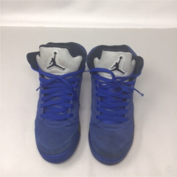 Air Jordan 5 Retro Blue Suede Sneakers - Picture 3 of 8